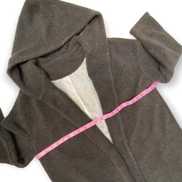 Olive Green Teddy Open Front Hooded Cardigan Jacket - Picture 6 of 8